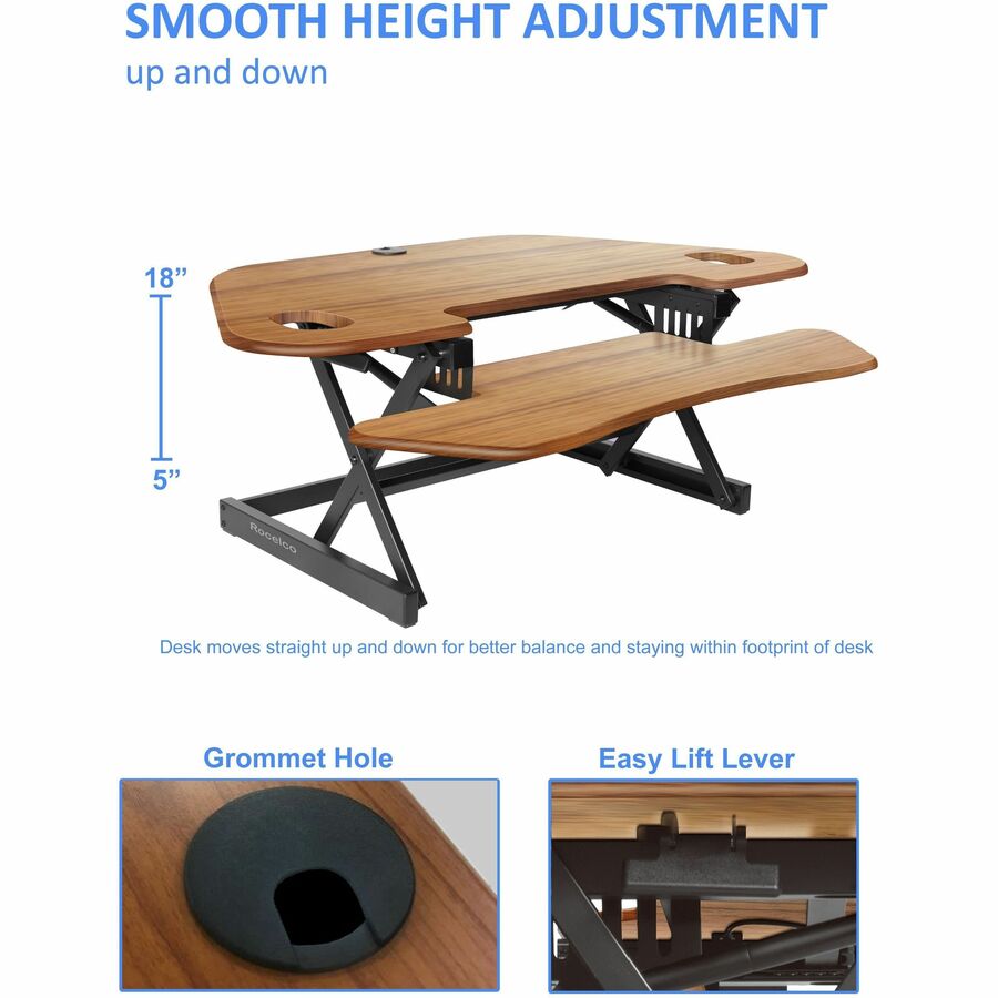 Rocelco CADRT-46 Corner Sit-Stand Desk Riser — Teak