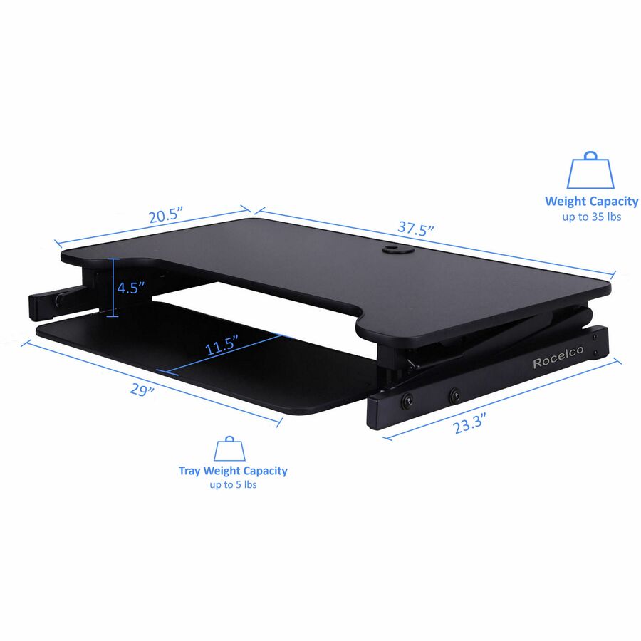 Rocelco DADR 37.4" Deluxe Adjustable Desk Riser — Black