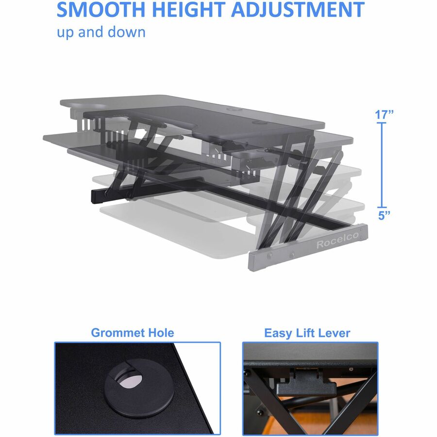 Rocelco DADR 37.4" Deluxe Adjustable Desk Riser — Black