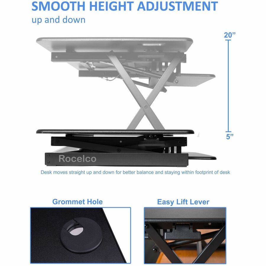 Rocelco DADR-46 Adjustable Desk Riser with EVR — Black