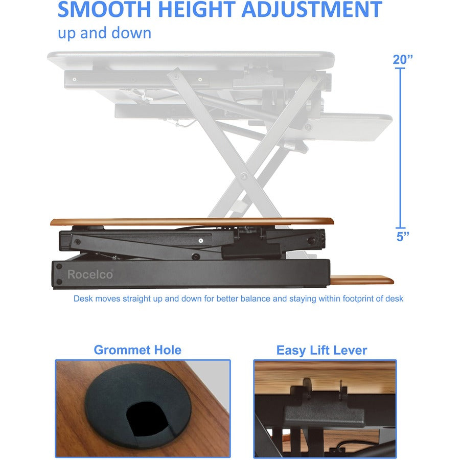 Rocelco DADR-46 Adjustable Desk Riser with EVR — Teak