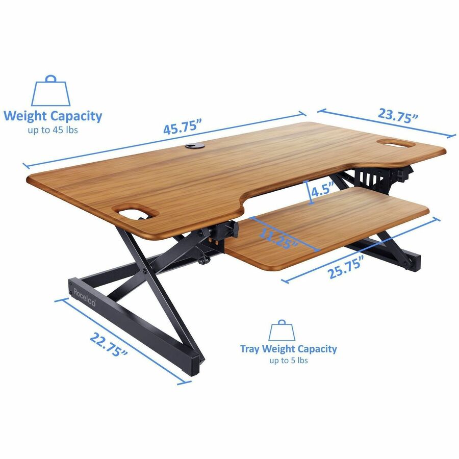 Rocelco DADR-46 Adjustable Desk Riser with EVR — Teak