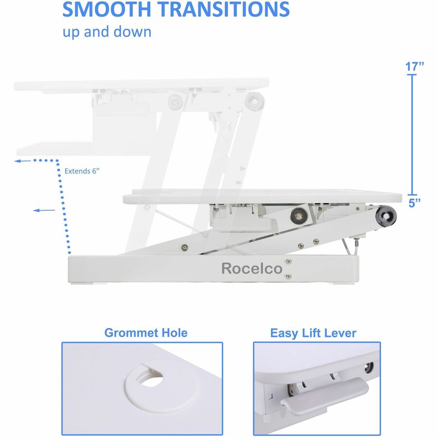 Rocelco DADR 37.4" Deluxe Adjustable Desk Riser — White
