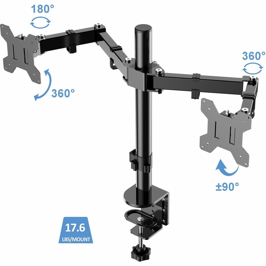Support de bureau Rocelco RDM2 pour moniteur LCD, moniteur LED, support d'écran - Noir - Paysage/Portrait