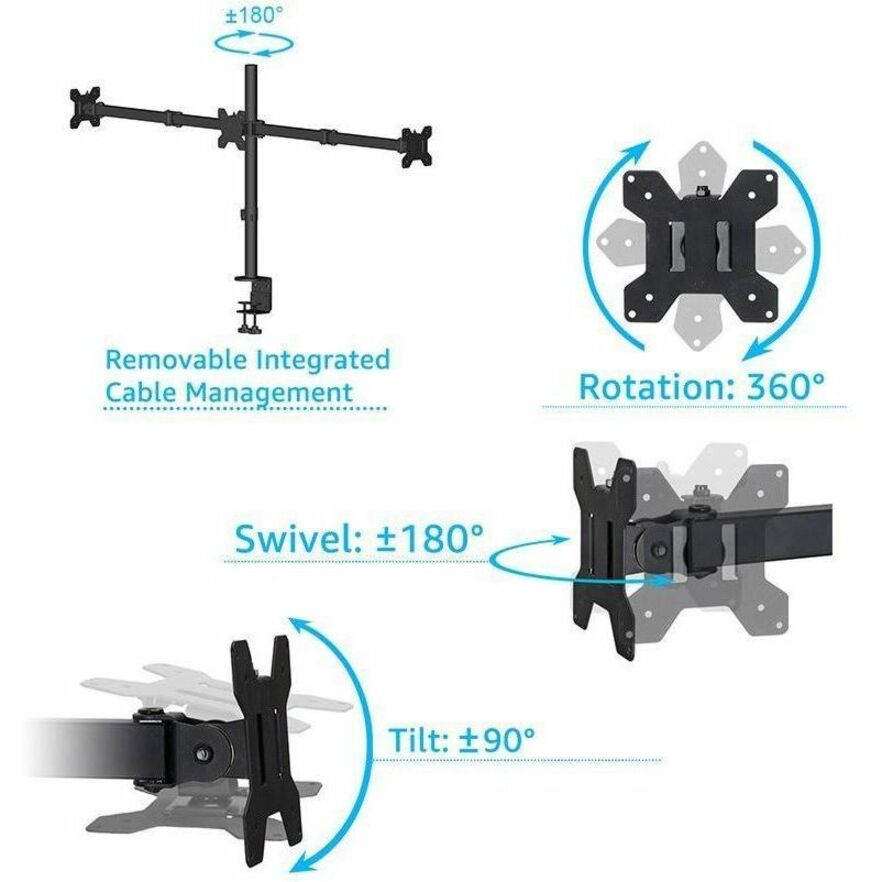 Rocelco RDM3 Triple Monitor Desk Mount — Black