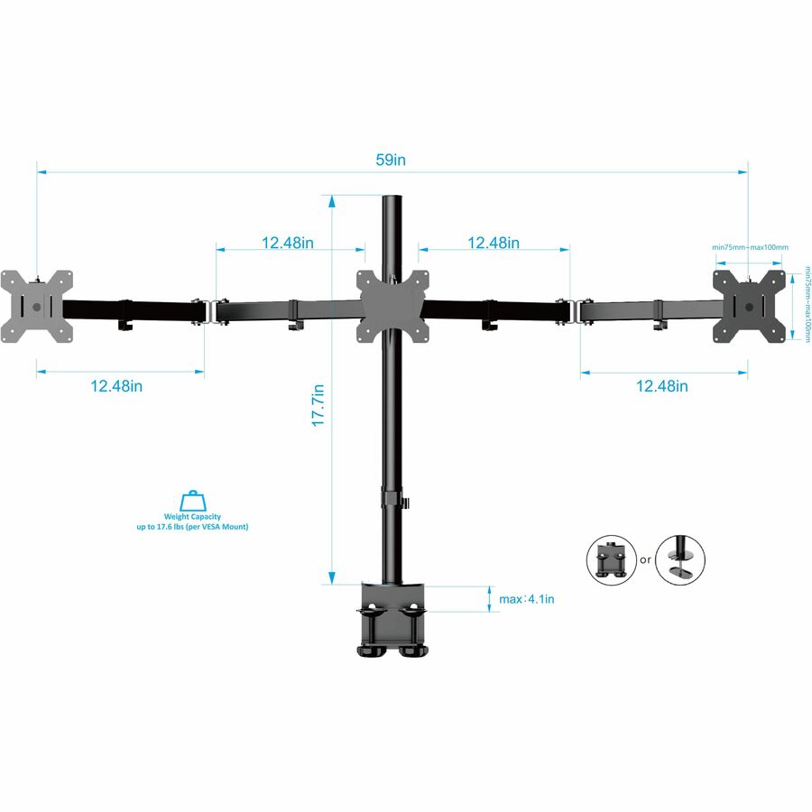 Rocelco RDM3 Triple Monitor Desk Mount — Black