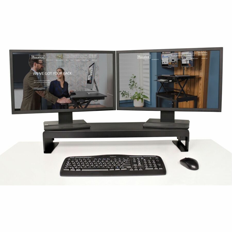 Rocelco Dual Monitor Stand with AC Outlets & USB — Black