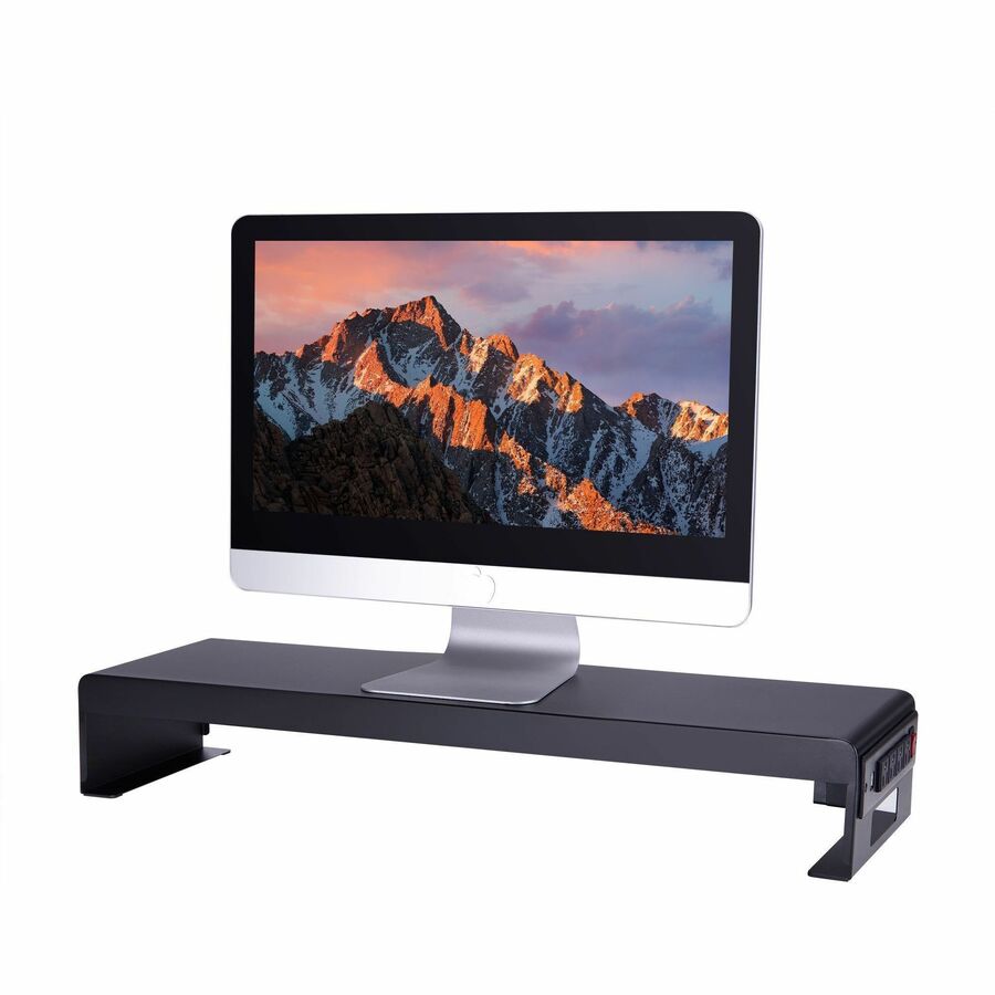 Rocelco Dual Monitor Stand with AC Outlets & USB — Black