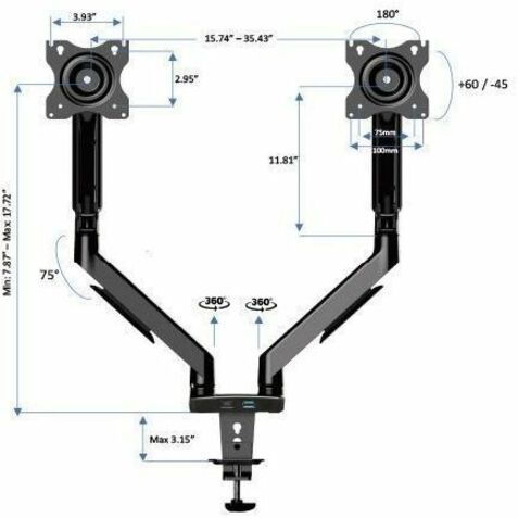 Rocelco MA2 Dual Monitor Arm with Motion Assist — Black