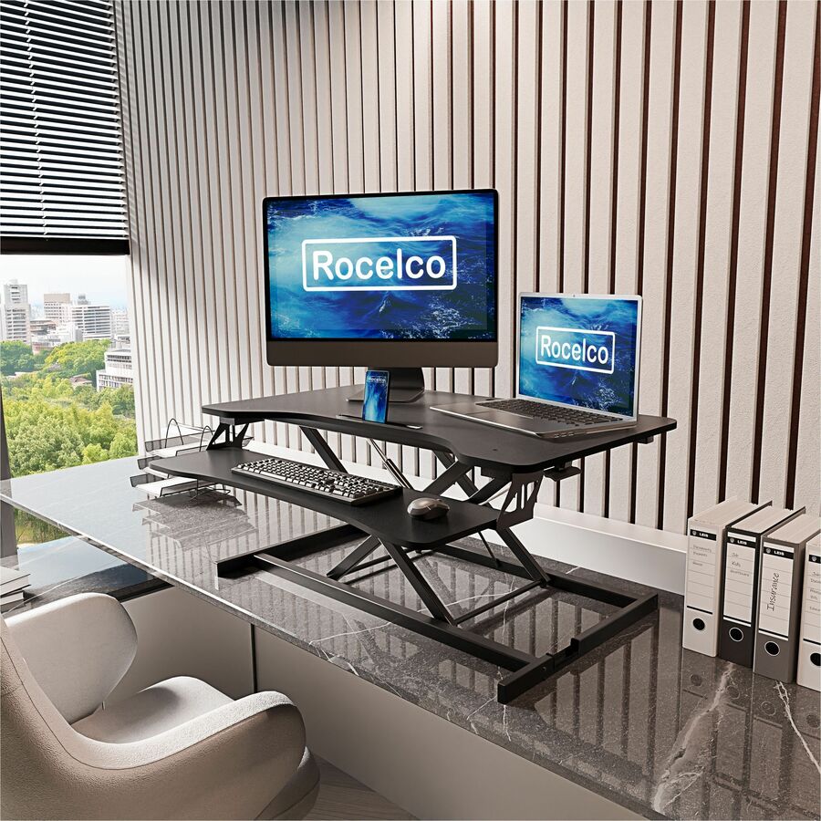 Rocelco VADR 31.5" Hi-Lift Adjustable Desk Riser — Black