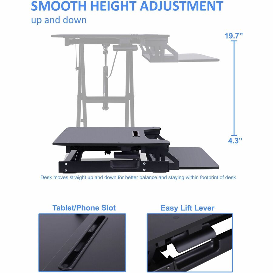Rocelco VADR 31.5" Hi-Lift Adjustable Desk Riser — Black