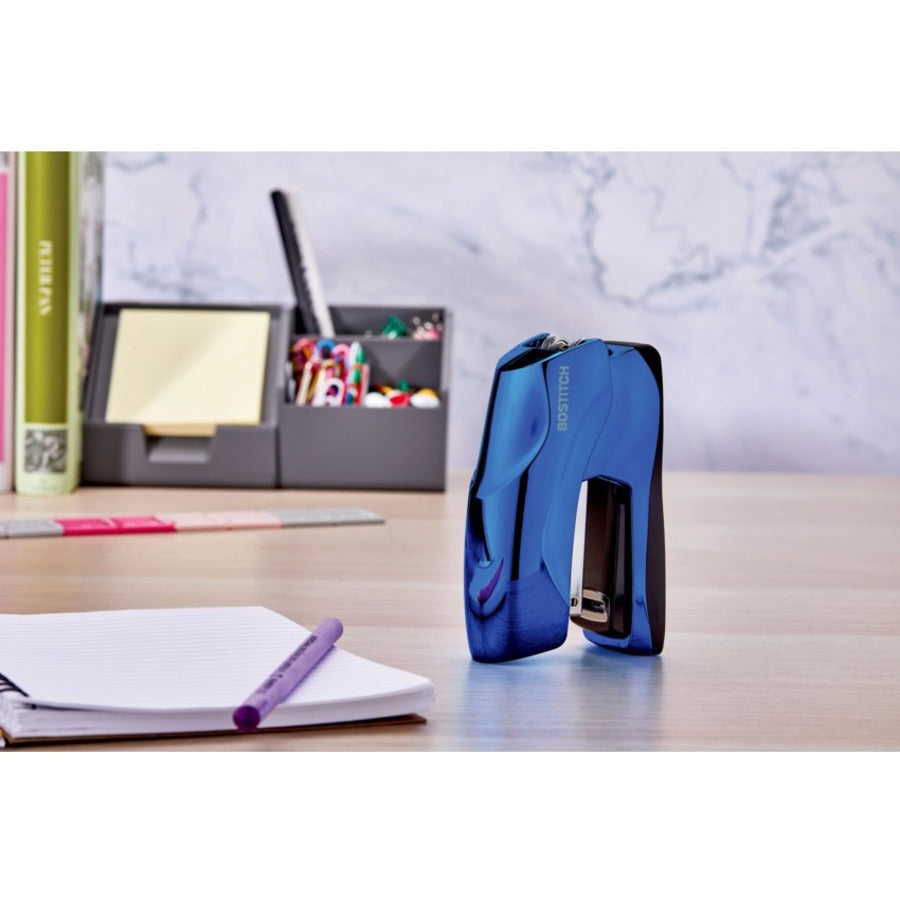 Bostitch Flat Clinch Stapler, 40 Sheets — Metallic Blue