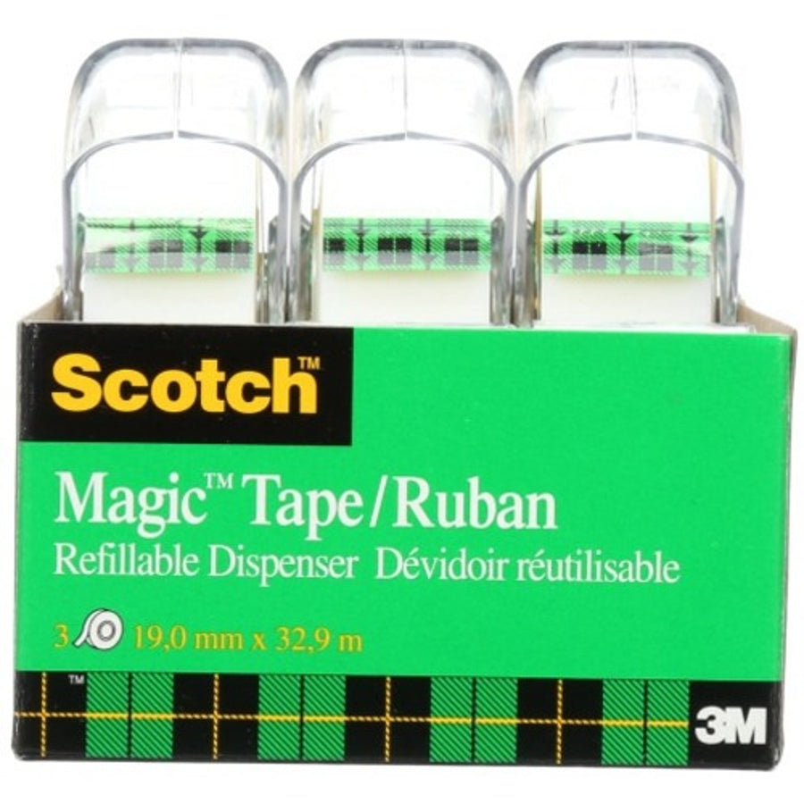 Scotch Magic Tape with Dispensers, 3/4 in x 36 yd, 3-Pack