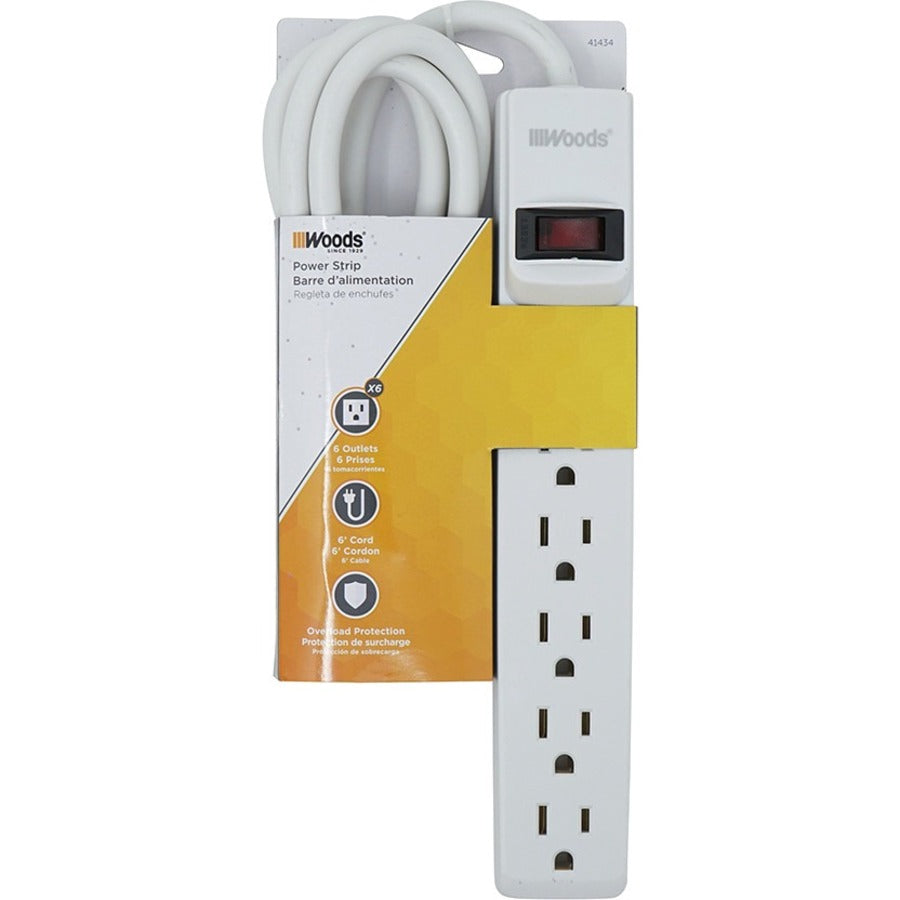 Woods 6-Outlet Power Strip — 6 ft Cord, White
