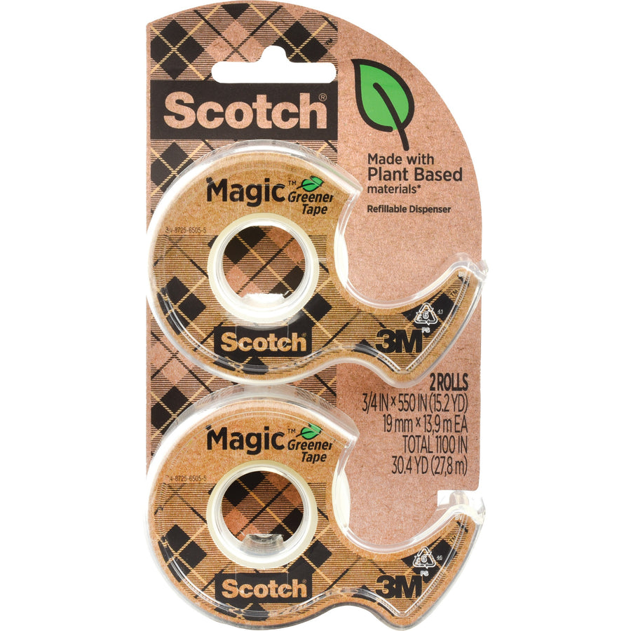 Scotch Magic Greener Invisible Tape with Dispenser, 3/4 in. × 15.2 yd, 2-Pack