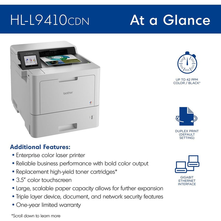 Brother Workhorse HL HL-L9410CDN Desktop Wireless Laser Printer - Color