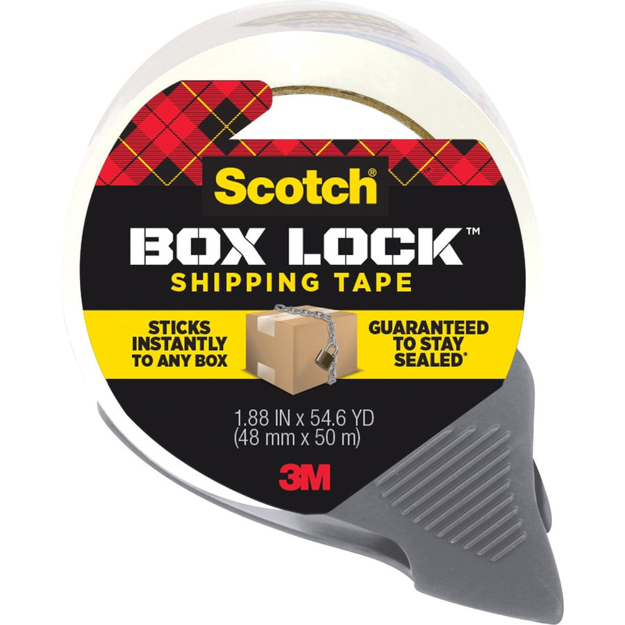 Scotch Box Lock Packaging Tape, 3 in x 50 m, with Dispenser