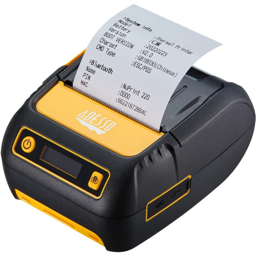 Adesso NuPrint NuPrint 220B Retail, Delivery, Restaurant, Pharmacy, Transportation & Logistic, Parking Ticket Direct Thermal Printer - Monochrome - Receipt Print - Bluetooth - Battery Included -