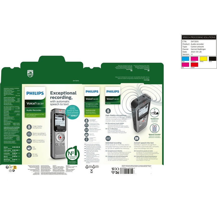 Philips VoiceTracer DVT2015 8GB Voice Recorder with Sembly Cloud Speech-to-Text Software