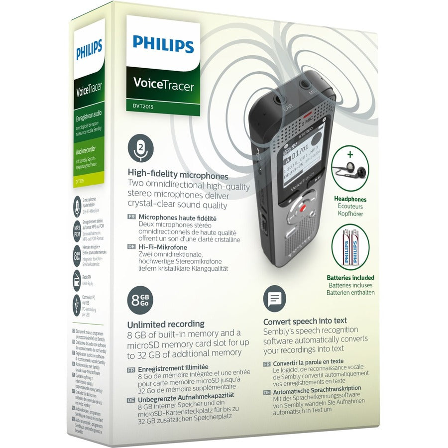 Philips VoiceTracer DVT2015 8GB Voice Recorder with Sembly Cloud Speech-to-Text Software