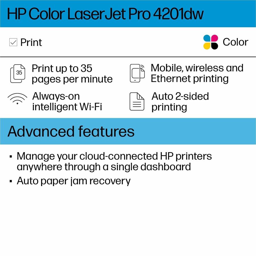 HP LaserJet Pro 4201dw Laser Printer - Color