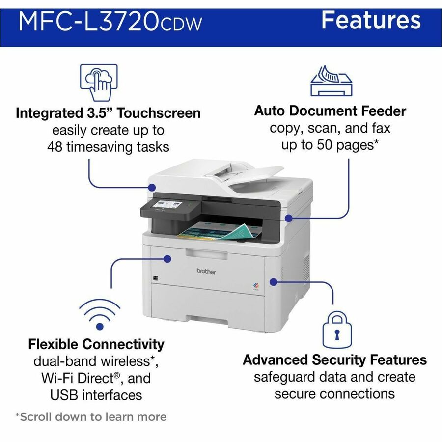 Brother MFC-L3720CDW Wireless LED Multifunction Printer - Color