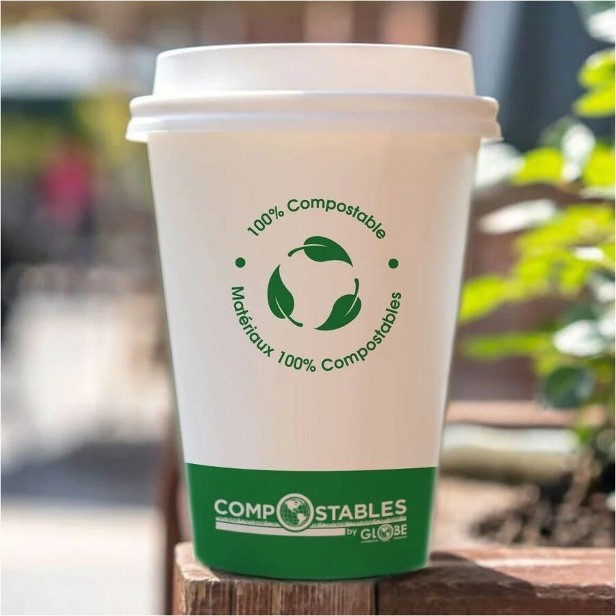 Globe Dome Cup Lids — Fits 10–20 oz Cups, White, 50/Pack