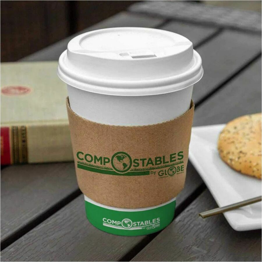 Globe Single-Wall Compostable Paper Cups — 16 oz, White, 50/Pack