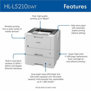 Brother HL-L5210DW Desktop Wireless Laser Printer - Monochrome 1.0mm