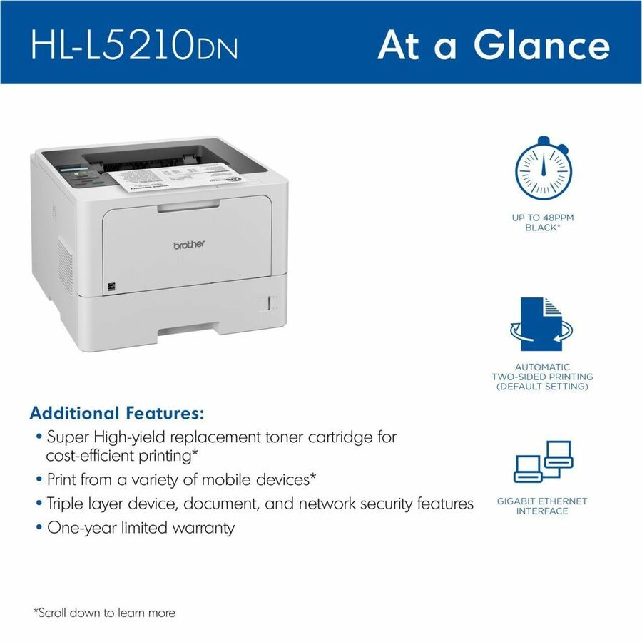 Brother HLL5210DN Desktop Wired Laser Printer - Monochrome