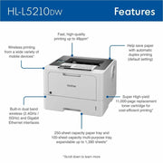 Brother HL-L5210DW Desktop Wireless Laser Printer - Monochrome 1.0mm