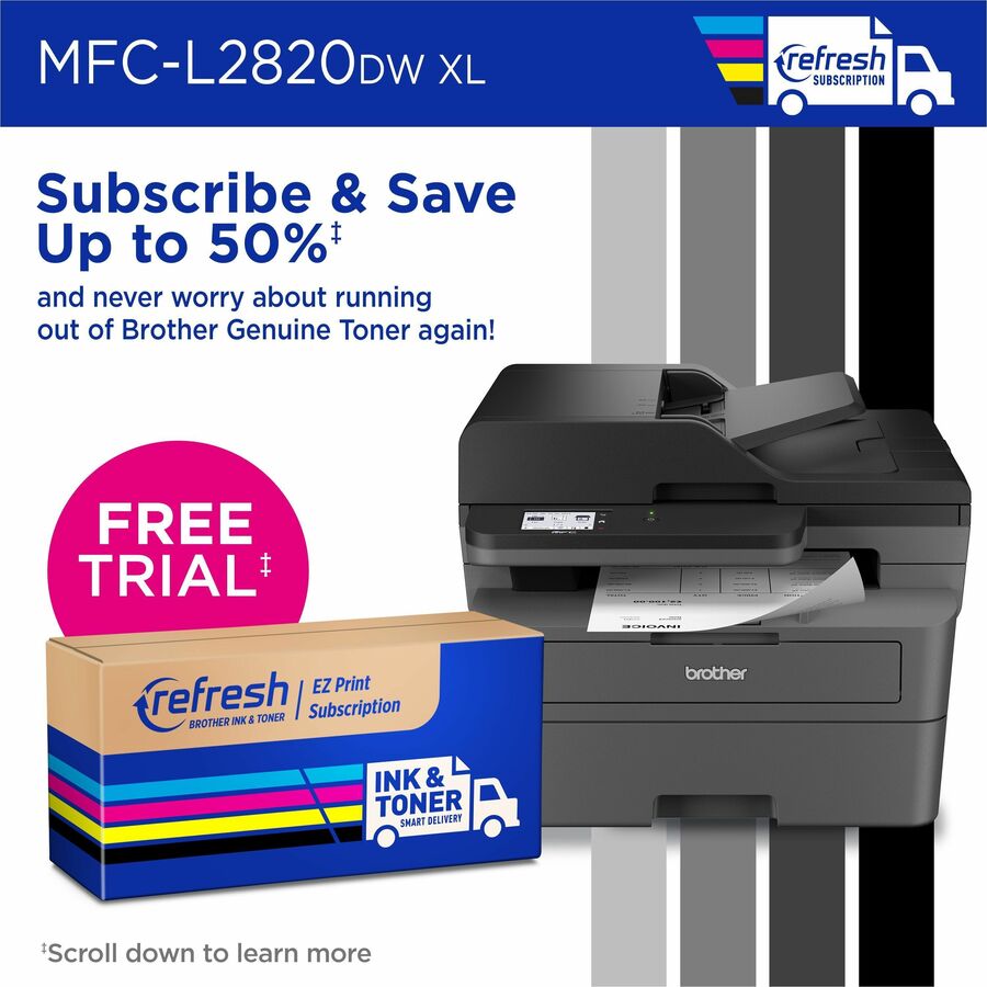 Brother MFC-L2820DWXL Wireless Laser Multifunction Printer - Monochrome - Gray
