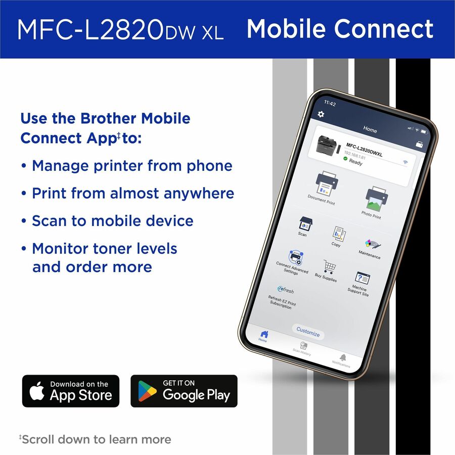 Brother MFC-L2820DWXL Wireless Laser Multifunction Printer - Monochrome - Gray