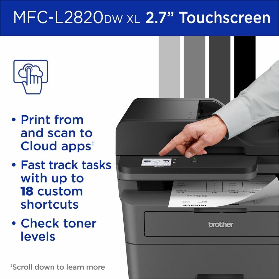 Brother MFC-L2820DWXL Wireless Laser Multifunction Printer - Monochrome - Gray