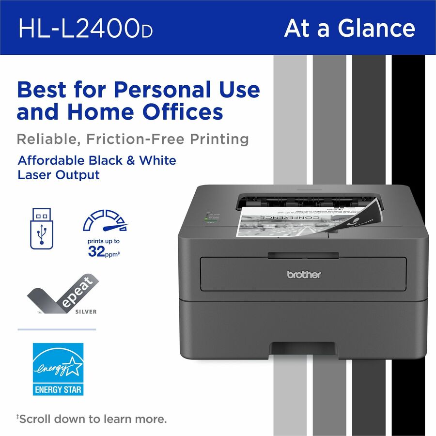Brother HL-L2400D Desktop Wired Laser Printer - Monochrome