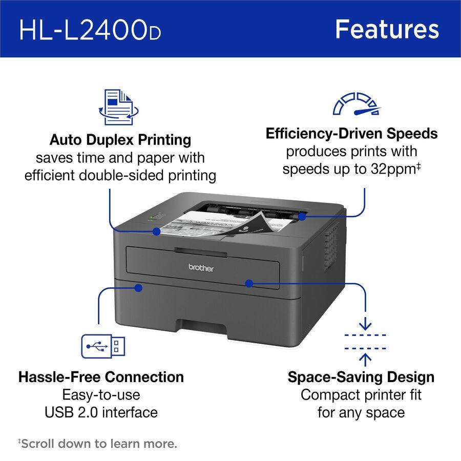 Brother HL-L2400D Desktop Wired Laser Printer - Monochrome