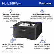 Brother HL-L2460DW Desktop Wired Laser Printer - Monochrome