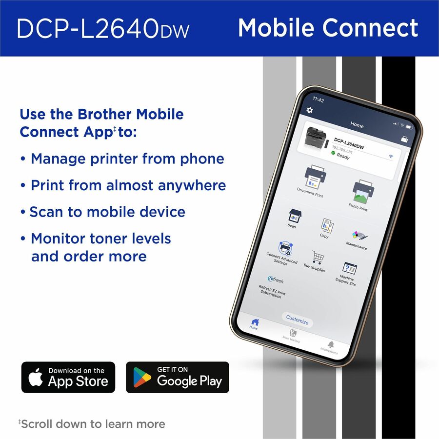Brother DCP-L2640DW Wireless Laser Multifunction Printer - Monochrome - Gray