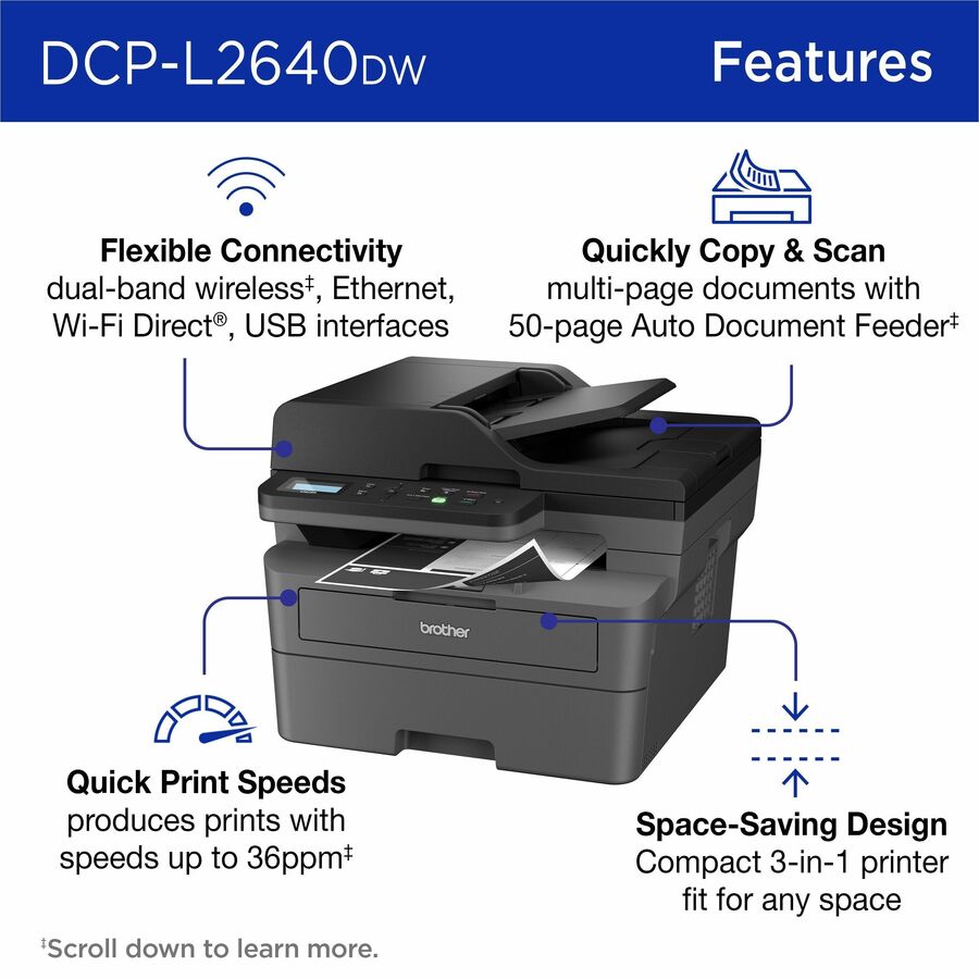 Brother DCP-L2640DW Wireless Laser Multifunction Printer - Monochrome - Gray