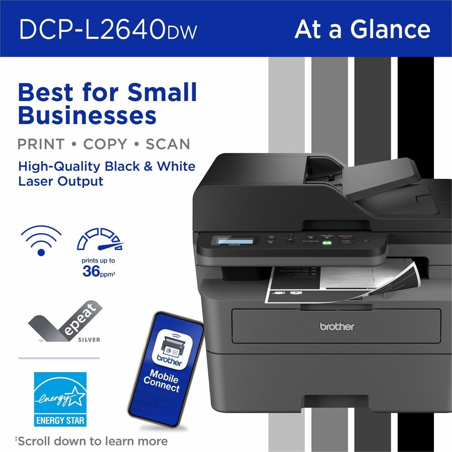Brother DCP-L2640DW Wireless Laser Multifunction Printer - Monochrome - Gray