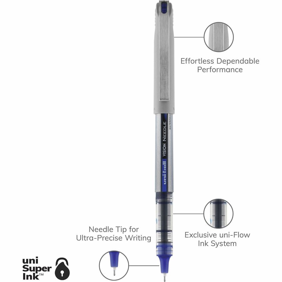 Uniball Vision Needle Rollerball Pen w/ Cap - 0.7mm Fine Blue 1734904