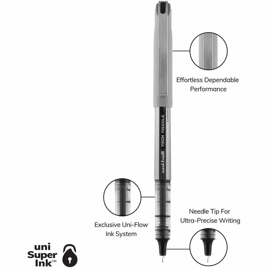 Uniball Vision Needle Rollerball Pen w/ Cap - 0.7mm Fine Black 1734903