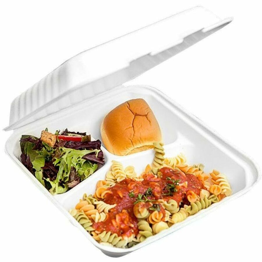 Globe JP905 Sugarcane Fibre Food Containers — Square with Lids, White, 200-Pack
