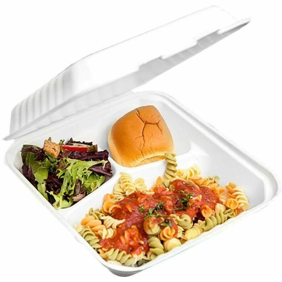 Globe JP906 Sugarcane Fibre Food Containers — Square with Lids, White, 200-Pack