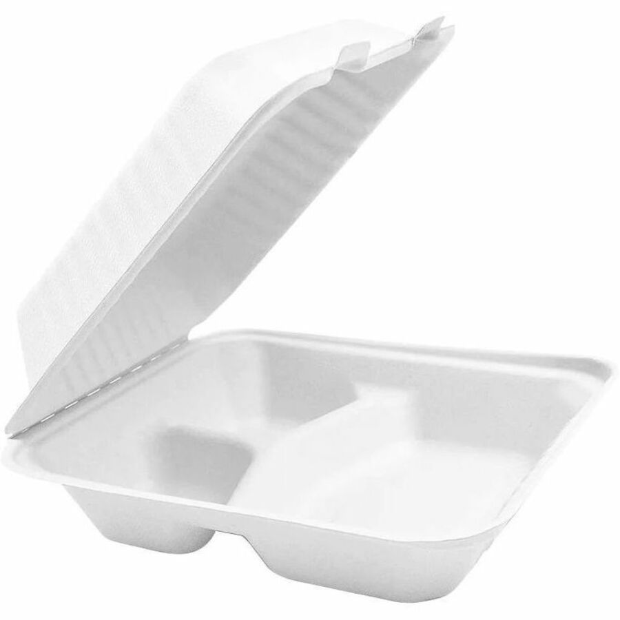 Globe JP906 Sugarcane Fibre Food Containers — Square with Lids, White, 200-Pack