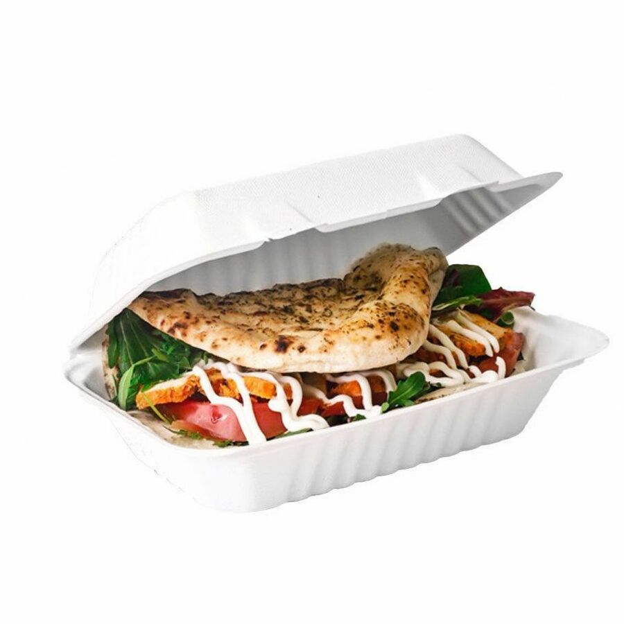 Globe JP904 Sugarcane Fibre Food Containers — Rectangular, White, 200-Pack