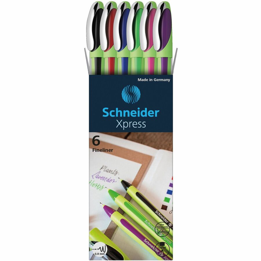 Schneider Xpress fineliner pens, 0.8 mm, assorted 6-pack