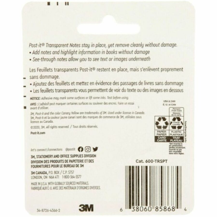 3M Post-it Transparent Notes 3 x 3" 36 shts/pad Clear 10 pads/pkg