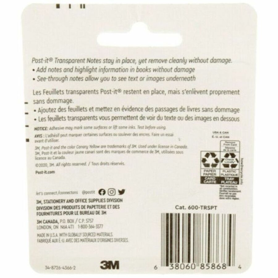 3M Post-it Transparent Notes 3 x 3" 36 shts/pad Clear 10 pads/pkg