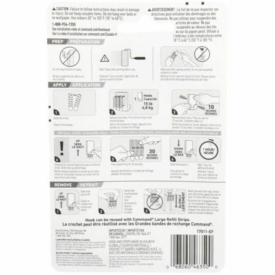 Command X-Large Adhesive Hook 15 lbs White 1/pkg